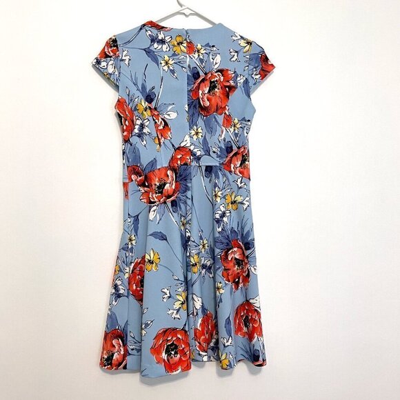 VINCE CAMUTO Floral Fit and Flare Cap Sleeve Dress Blue Red Mini Party Wedding 4 - Picture 12 of 16